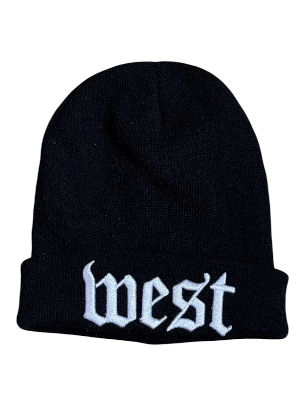 Cozy Black Winter Beanie with Unique WEST Lettering